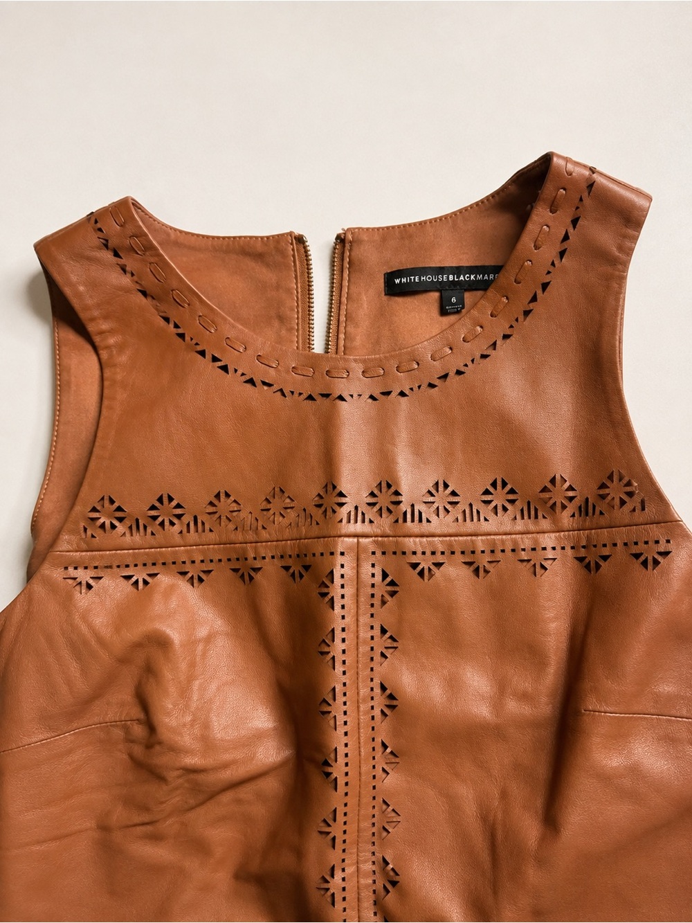 White House Black Market Women's Tan Laser-Cut Leather Shell